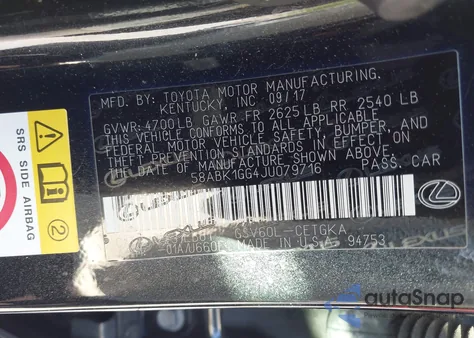 2018 Lexus Es 350 z USA, uszkodzony, nr VIN 58ABK1GG4JU079716